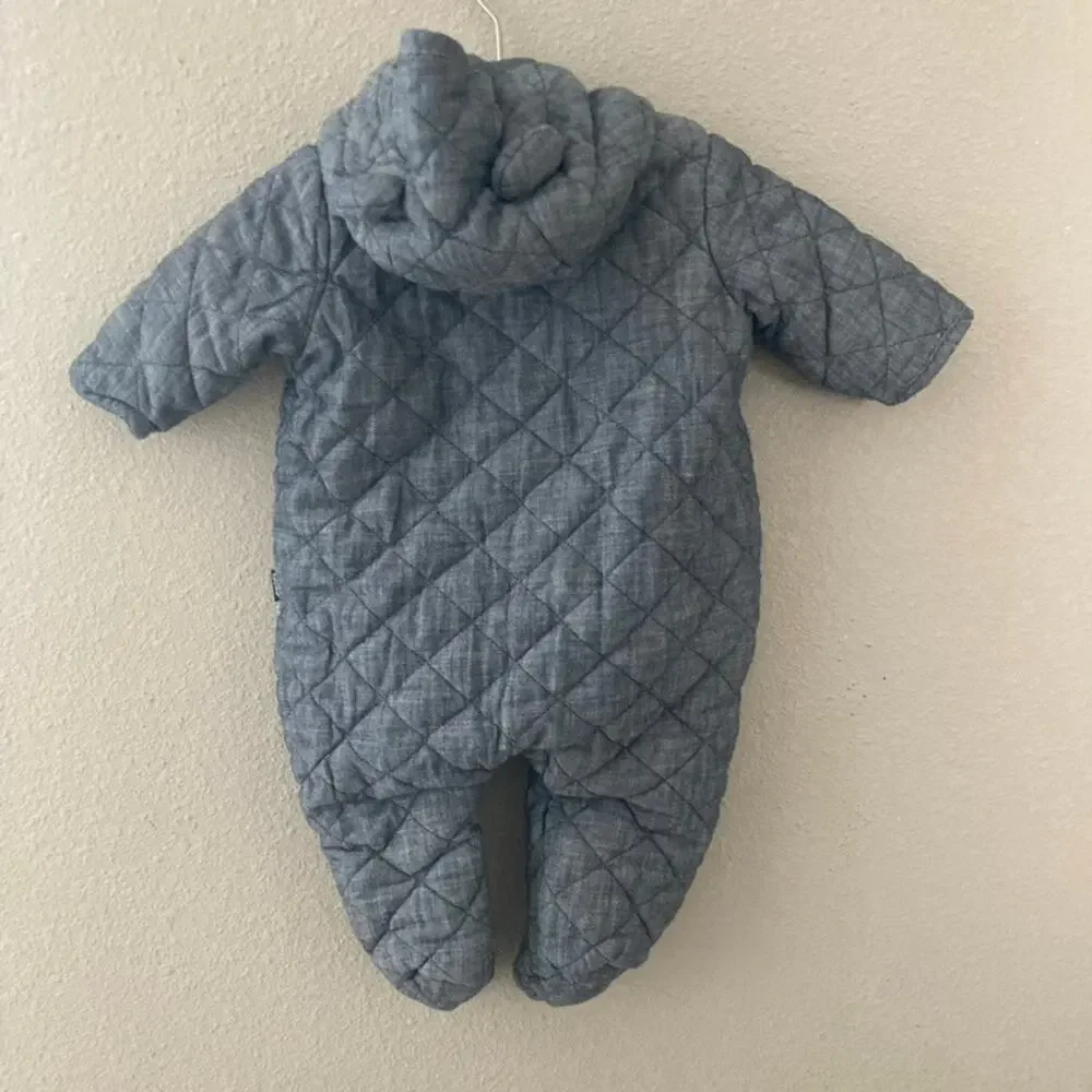 Baby Gap Chambray Quilted One Piece Teddy Ears Bunting - 0-3M